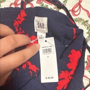 GAP Dark Blue Dress with Bright Red Floral Design